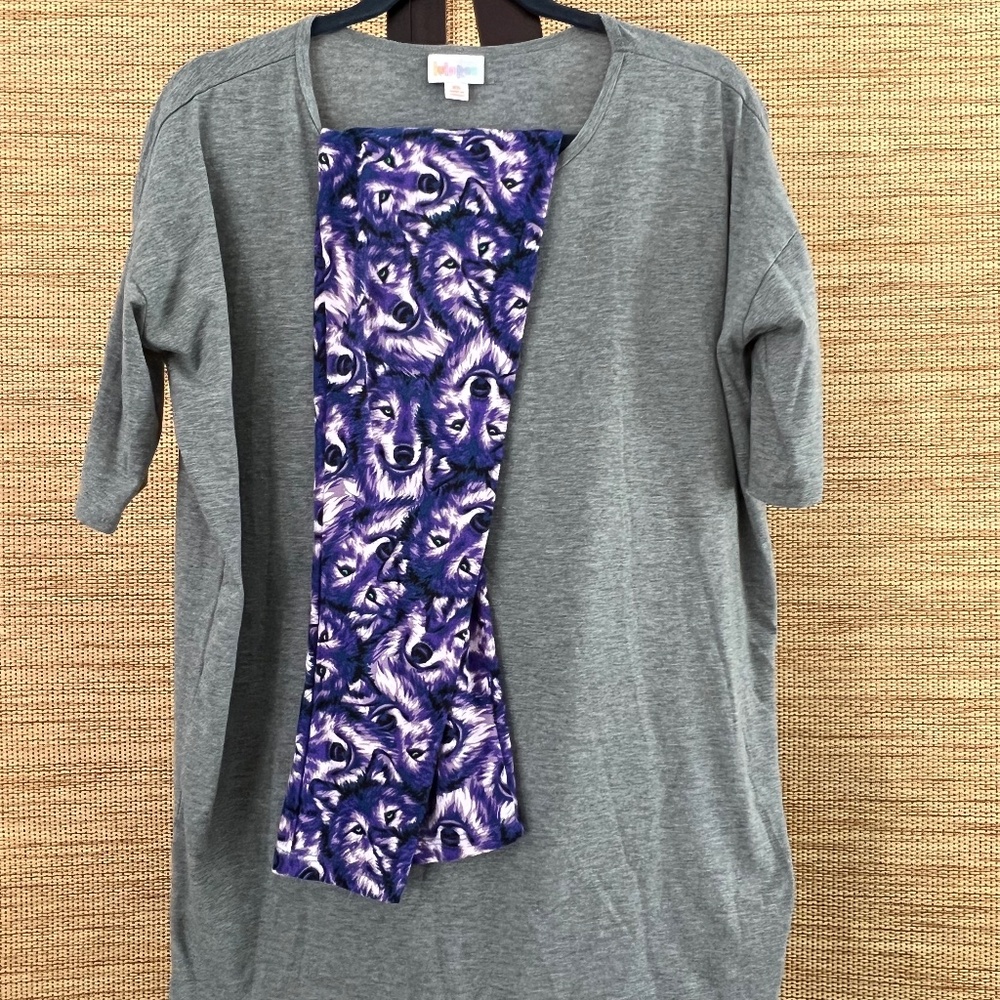 🖤 LuLaRoe Outfit – Grey Irma Top with Wolf Print Leggings 🖤